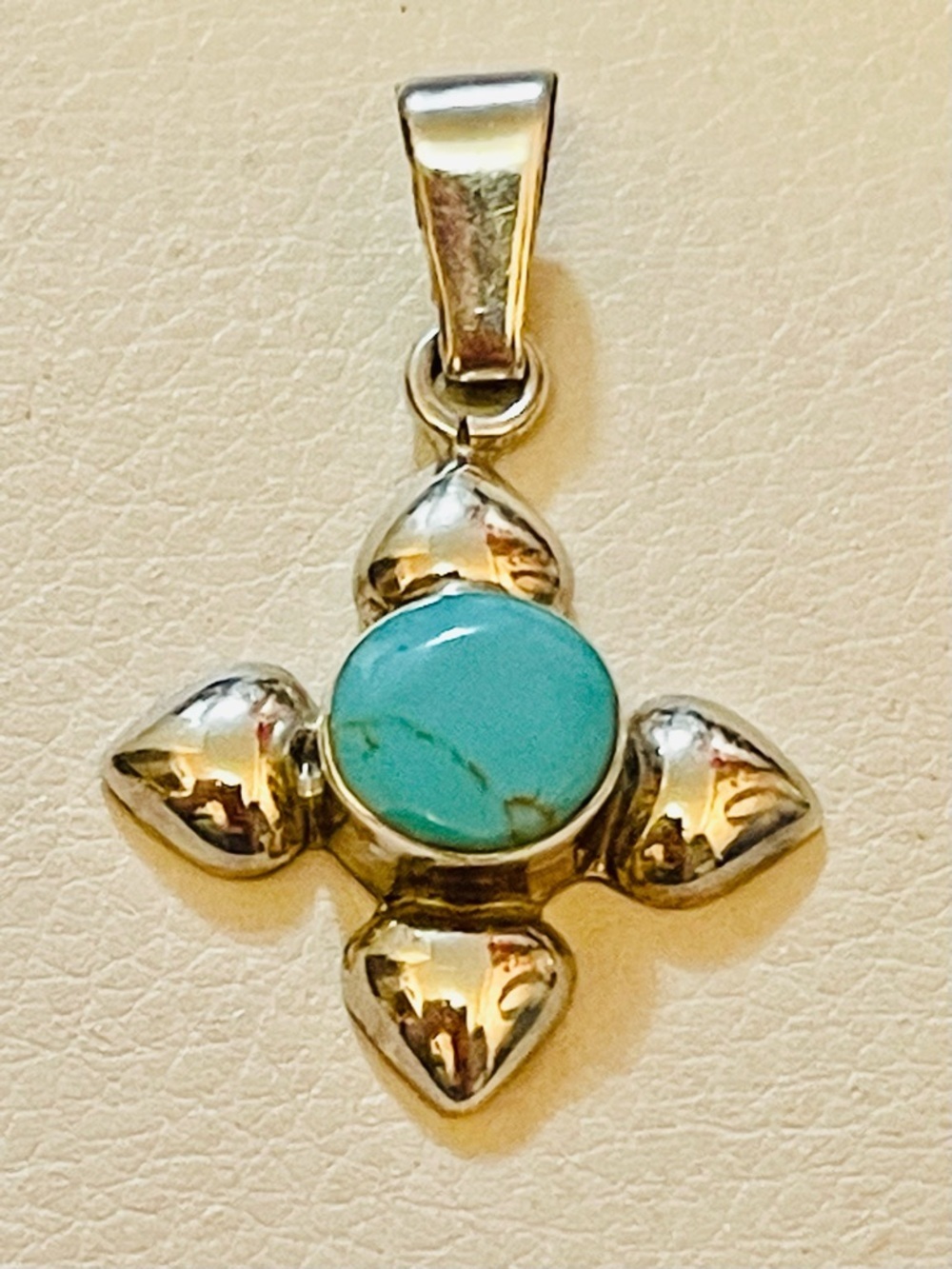 VTG Southwest JRI Mexico Sterling Silver 925 Turquoise Pendant Cross